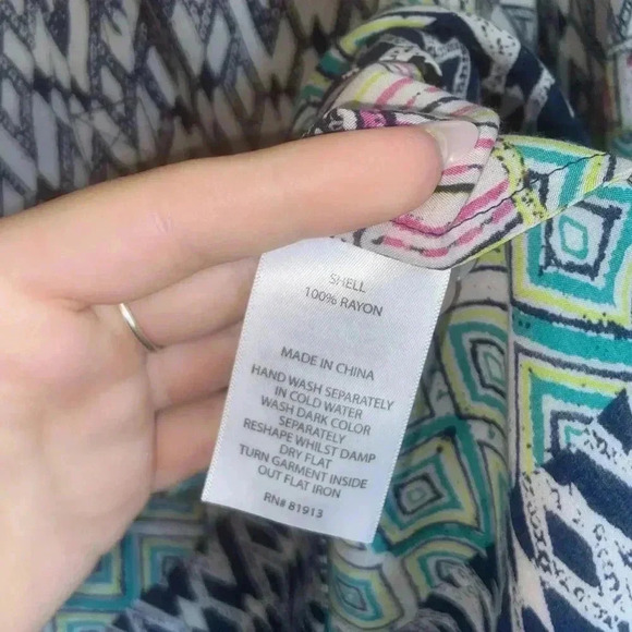 NWT Plenty By Tracy Reese Multicolor 3/4 Sleeve Geometric Print Popover Blouse - Picture 7 of 7